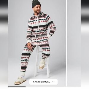 FABLETICS - Cozy Fleece Hooded Onesie Holiday Fairisle. NWT